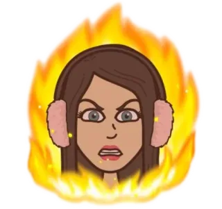 🔥 bitmoji, wütend, Feuer, Cartoon, Frau, verärgert, Gesichtsausdruck, Ohrenschützer telegram sticker