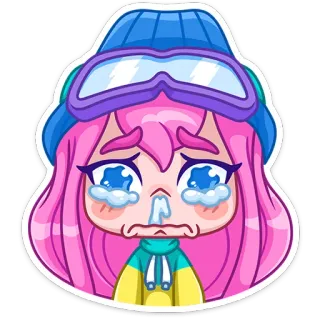 🥶 adesivo, cartone animato, piangere, capelli rosa, occhiali, triste, emozione, carino telegram sticker