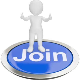 📣 Join unirsi, pulsante, umano, omino stilizzato, 3d, invito telegram sticker