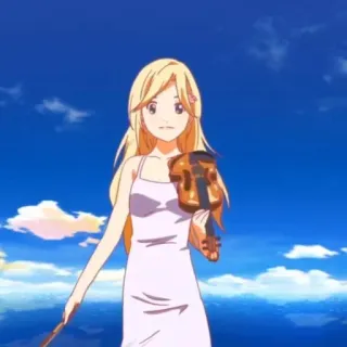 🍋 Kaori Miyazono Your Lie in April Anime, Biola, Gadis, Pirang, Musik, Gaun telegram sticker