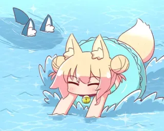 ❤️ Аниме, Милый, Вода, Девушка-кошка, Плавание, Каваий, Океан telegram sticker
