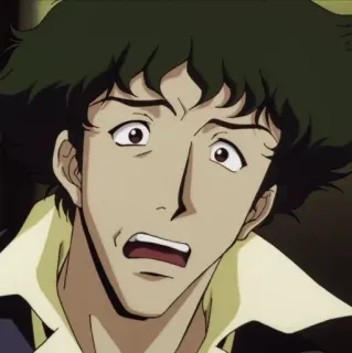 🚀 Spike Spiegel Cowboy Bebop 애니메이션, 캐릭터, 진지함, 걱정, 표정 whatsapp sticker