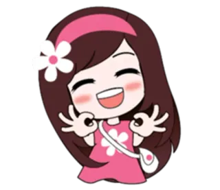 👋 卡通, 女孩, 可爱, 花, 粉色, 卡哇伊 whatsapp sticker