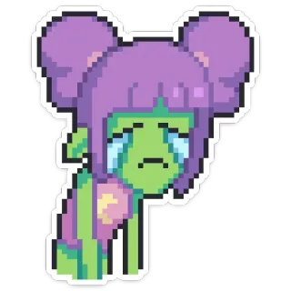 😭 Pixel-Art, weinend, traurig, Cartoon, Figur, Alien whatsapp sticker