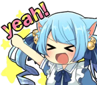 👍 yeah! Anime, Hoạt hình, Tai mèo, Dễ thương, Biểu cảm, Cổ vũ, Tích cực telegram sticker