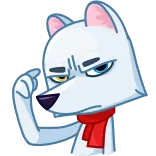 😠 wolf, cartoon, animal, scarf, thinking, expression, white, cute telegram sticker