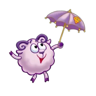 🌂 oveja, paraguas, dibujos animados, animal, lindo, morado, pegatina whatsapp sticker
