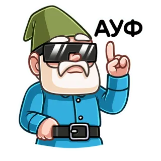 ☝️ Ауф gnomo, desenho animado, óculos de sol, bigode, apontando, russo telegram sticker