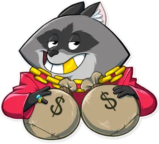 💰 너구리, 돈, 부, 만화, 스티커, 동물 telegram sticker