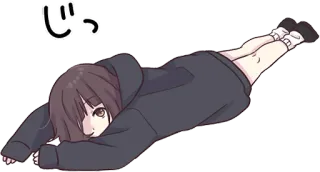 👁️ じっ anime, sdraiata, carina, femmina, ragazza, testo giapponese telegram sticker