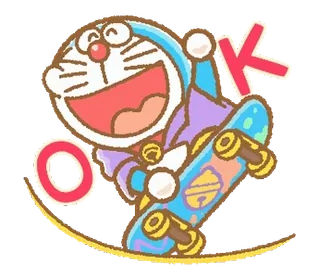 🥇 Doraemon OK ドラえもん, アニメ, スケートボード, OK, 漫画, 猫 telegram sticker