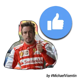 👍 Fernando Alonso motorista, joinha, carro de corrida, celebridade telegram sticker