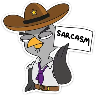 😐 SARCASM Sarcasmo, Uccello, Sceriffo, Umorismo, Divertente, Cartone animato telegram sticker