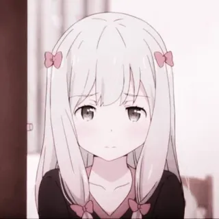 💗 Anime, Mignon, Fille, Dessin animé, Manga, Triste, Nœuds, Cheveux blancs telegram sticker