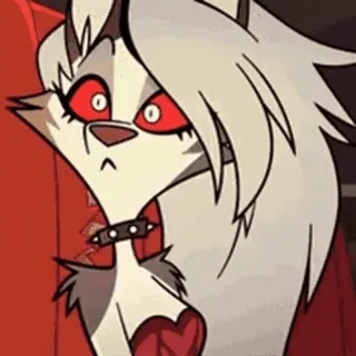 😳 Loona Helluva Boss perro infernal, dibujos animados, Helluva Boss, enojado, mirada fulminante whatsapp sticker