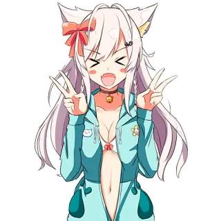 ✌️ anime girl, cat ears, peace sign, cute, kawaii, cartoon telegram sticker