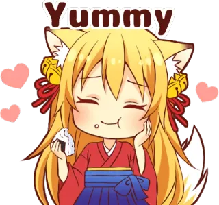 😊 Yummy Anime, Garota raposa, Fofo, Comida, Onigiri, Corações telegram sticker