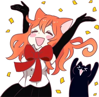 😃 Аниме, Девушка-кошка, Праздник, Конфетти, Радостный telegram sticker