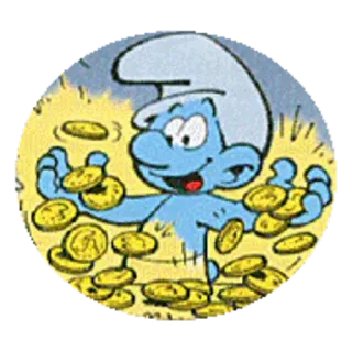 💰 Smurf สเมิร์ฟ, เงิน, ทอง, การ์ตูน, ความมั่งคั่ง whatsapp sticker