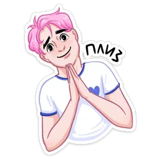 🥺 плиз Cartoon, Illustration, Pinke Haare, Süß, Flehend, Russisch telegram sticker