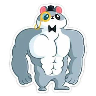 💪 hamster, bodybuilder, cartoon, monocle, bow tie, strong, animal telegram sticker