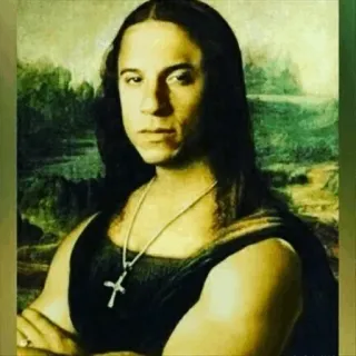 🤨 Vin Diesel Mona Lisa, Parodia, Arte, Actor, Meme, Divertido whatsapp sticker