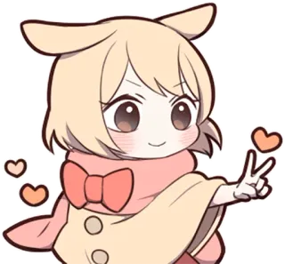✌ 动漫, 卡通, 卡哇伊, 可爱, Q版, 和平标志, 爱心 telegram sticker