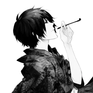 😏 Anime, Fumar, Cachimbo, Monocromático, Asiático telegram sticker
