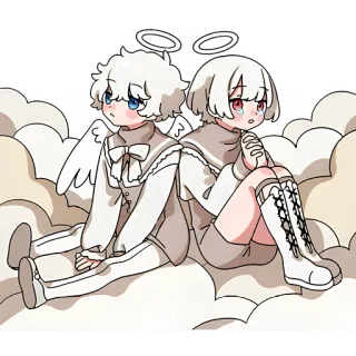 😇 นางฟ้า, เมฆ, อนิเมะ, คาวาอิ, เศร้า, น่ารัก telegram sticker