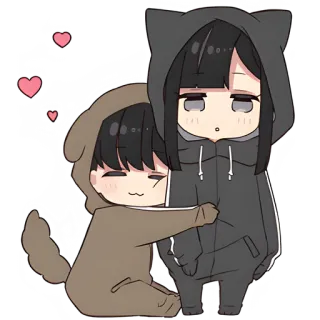 🤗 słodkie, kawaii, anime, przytulanie, miłość, serca, kreskówka, naklejka whatsapp sticker