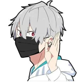 👋 アニメ, 漫画, マスク顔, 白髪, 赤い目, 男の子 whatsapp sticker