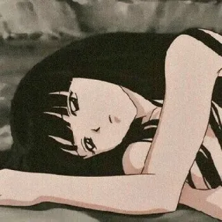 💬 anime girl, black hair, sad, manga, aesthetic, cartoon telegram sticker