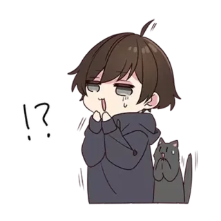 😐 !?  anime, ragazzo, gatto, emoticon, adesivo, domanda telegram sticker