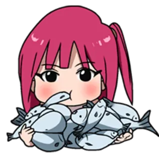 😚 Anime, Chica, Linda, Pez, Chibi, Dibujos animados, Ilustración whatsapp sticker