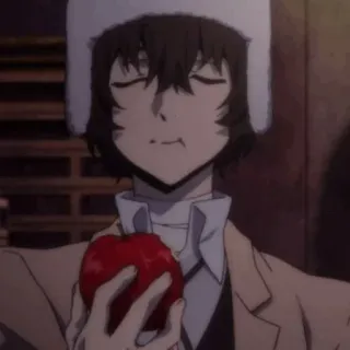 🥂 Dazai Osamu Bungo Stray Dogs Anime, Dazai, Osamu, Bungo Stray Dogs, Personagem, Comendo, Maçã telegram sticker