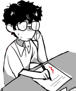 📝 estudiante, escribiendo, nervioso, gafas, escritorio, escuela, examen, prueba telegram sticker