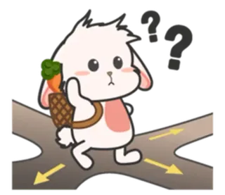 ⚪️ coniglio, confusione, domanda, incrocio, decisione, cartone animato telegram sticker