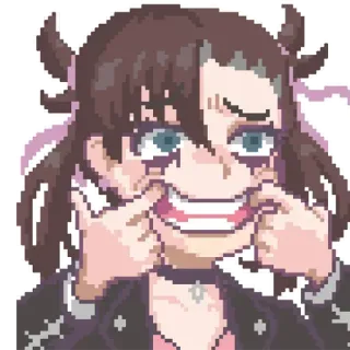 😀 anime, girl, pixel art, creepy smile, digital art, character, video game telegram sticker