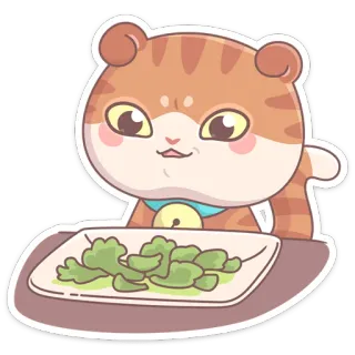 🥦 кот, милый, животное, каваи, наклейка, еда, тарелка telegram sticker