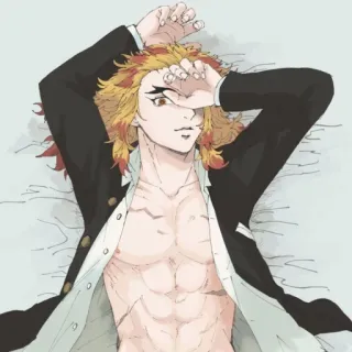 🥵 Kyojuro Rengoku Demon Slayer Anime, Homem, Abdômen, Fogo, Rengoku, Demon Slayer telegram sticker