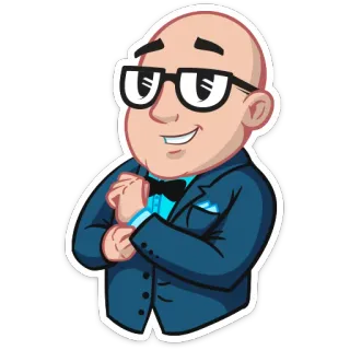 👔 cartoon, man, glasses, suit, bowtie whatsapp sticker