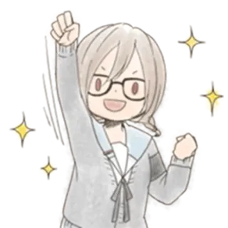 😃 Anime, Cô gái, Kính, Vui vẻ, Lấp lánh, Sticker, Dễ thương telegram sticker