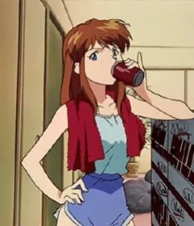 🙄 anime, woman, drinking, casual, indoors telegram sticker