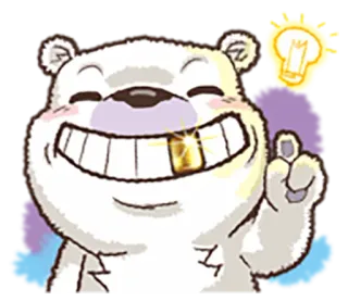 😁 gấu, hoạt hình, răng vàng, ý tưởng, bóng đèn, cười, vui vẻ whatsapp sticker