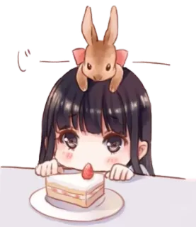 🍰 动漫, 可爱, 女孩, 兔子, 蛋糕, 草莓, 甜点 telegram sticker