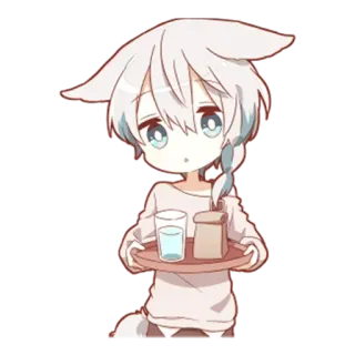 ☕ anime, chibi, cute, waiter, tray, drink, bag telegram sticker