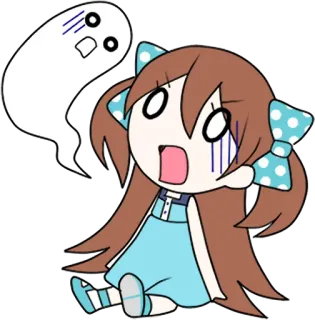 👻 kreskówka, duch, przestraszony, anime, chibi, dziewczyna, słodki telegram sticker