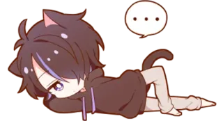 😒 ... Chibi, Orelhas de gato, Anime, Bonito, Deitado, Kawaii, Personagem telegram sticker