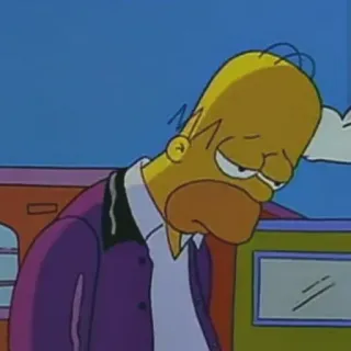 😞 Homer Simpson The Simpsons โฮเมอร์ ซิมป์สัน, เศร้า, หดหู่, การ์ตูน, เดอะซิมป์สันส์, สีเหลือง, สีม่วง telegram sticker
