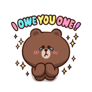😘 I OWE YOU ONE! orso, cartone animato, te ne devo una, carino, grazie whatsapp sticker